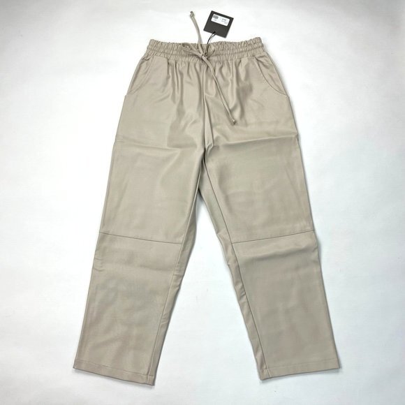 Le Lis Faux Leather Pants Women S NWT Cream Elastic waist Drawcord Pocket Cotton - Picture 1 of 7